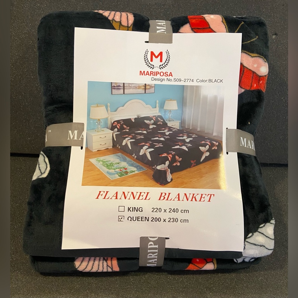 Mariposa Black Butterfly Queen Size Flannel Blanket 200 X 230cm new